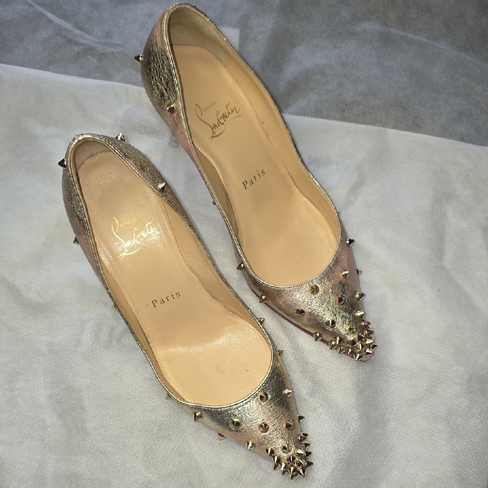 Christian Louboutin Metallic Gold Spiked Heels - Size 36